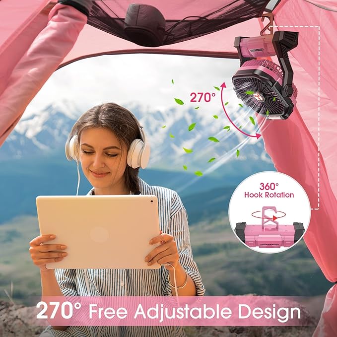 ONLYNEW Portable Fan Rechargeable, 20000mAh Cordless Battery Powered Table Fan with LED Lantern Battery Operated for Camping Tent Office Beach Desk Fishing Travel Home
