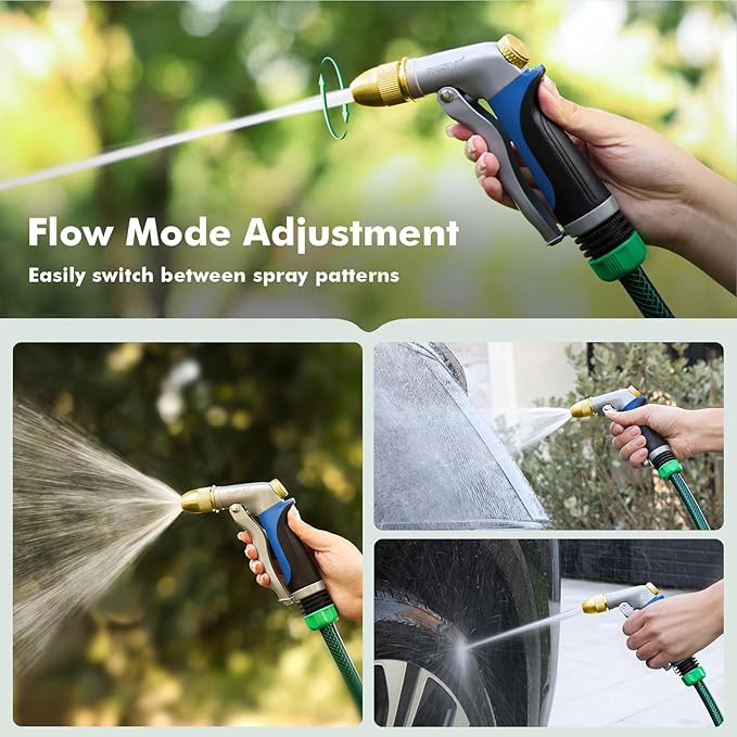 RESTMO Heavy Duty Metal Water Hose Nozzle, High Pressure Garden Hose Nozzle, Hose Sprayer Nozzle with Adjustable Spray Patterns for Garden Watering, Car Washing, Patio and Pet, Blue