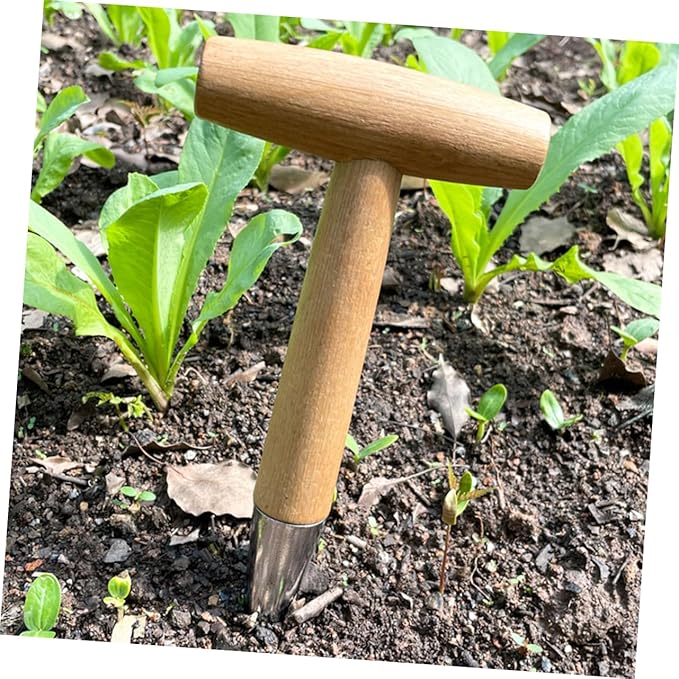 Kisangel Garden Hole Punch Dibber Tool T-Handle Seed Planter for Weeding and Planting