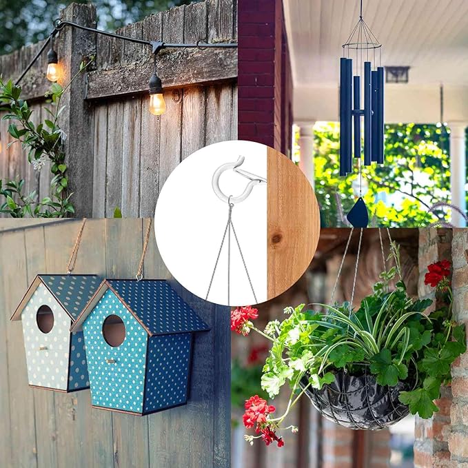FSAH 24 PCS Q-Hanger Hooks, Screw Hooks for Outdoor String Lights, Safety Buckle Design Cup Eye Hook for Hanging Christmas Lights, Plants, Mounted on Wall Ceiling, Include 1 Wing Nut Driver, White