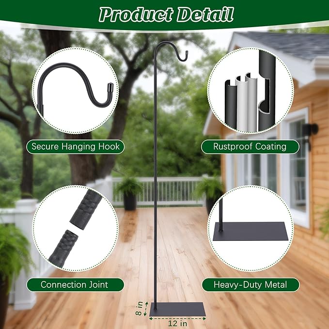 1 Pack Outdoor Bug Zapper Stand, 58 Inch Adjustable Heavy Duty Shepherd's Hook for Mosquito Repellent Lamp, Bird Feeders, Wind Resistant, Easy to Install, Suitable for Patio/Garden/Yard