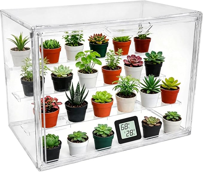 Clear Mini Greenhouse Indoor, Small Stackable Tabletop Portable Green House with Magnetic Door for Plant Seed Germination, Home Gardening Display,etc. (14.2x8.7x10.6in, 1 Pack)