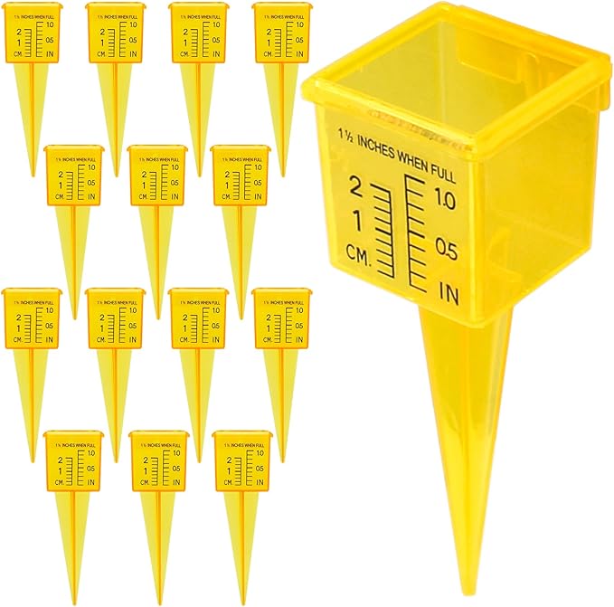 10&15&20P Rain Gauge Outdoor, 1.5" Sprinkler Gauge Lawn Water Gauge for Rain with Wide Mouth Water Measuring Tool for Yard Garden Lawn Decor(15, Yellow)