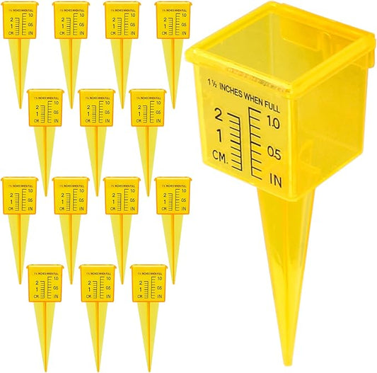 10&15&20P Rain Gauge Outdoor, 1.5" Sprinkler Gauge Lawn Water Gauge for Rain with Wide Mouth Water Measuring Tool for Yard Garden Lawn Decor (20, Yellow)
