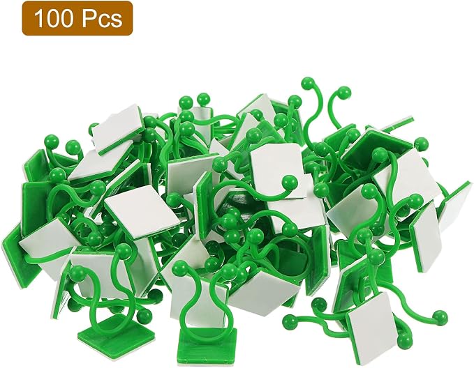 uxcell 100Pcs Plant Climbing Wall Fixture Clips, Plant Fixer Self-Adhesive Hooks Wire Fixing Supporting for Indoor Outdoor Decoration and Cable Wire Fixing (Green, 13.3mm/0.52")