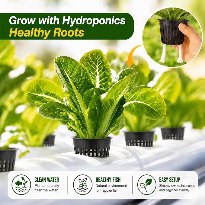 Net Cups Hydroponics 24 Pack 3 Inch Mesh Net Pots with 20 Ft Wick Cord & 24 Plant Labels, Slotted Cups for Healthy Root Growth, Indoor Hydroponic Growing & Aquaponics Systems