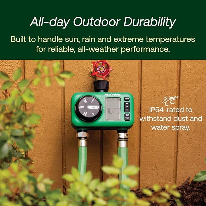 Rain Bird HET100 Electronic Digital Hose End Watering/Irrigation Timer, Battery Operated, 3/4" Garden Hose Thread, Heavy-Duty Brass Inlet, 1 Outlet/Port