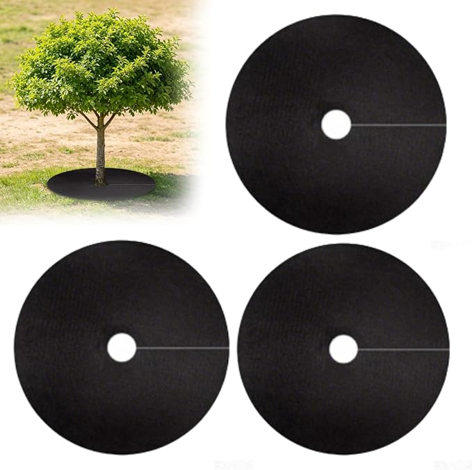 36 Inch Black Non-Woven Tree Mulch Ring, Reusable Circular Weed Barrier Mat for Landscaping Gardening, Breathable Moisture Retention Ground Cover, Plant Root Protector for Trees (3PCS Medium)