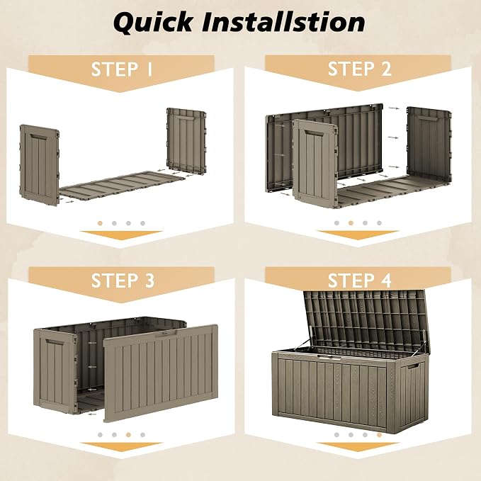 Fancyango 110 Gallon Outdoor Deck Box Waterproof, Large Storage Box for Patio, Resin Storage Bench Lockable for Garden Tools, Package Delivery, Grey