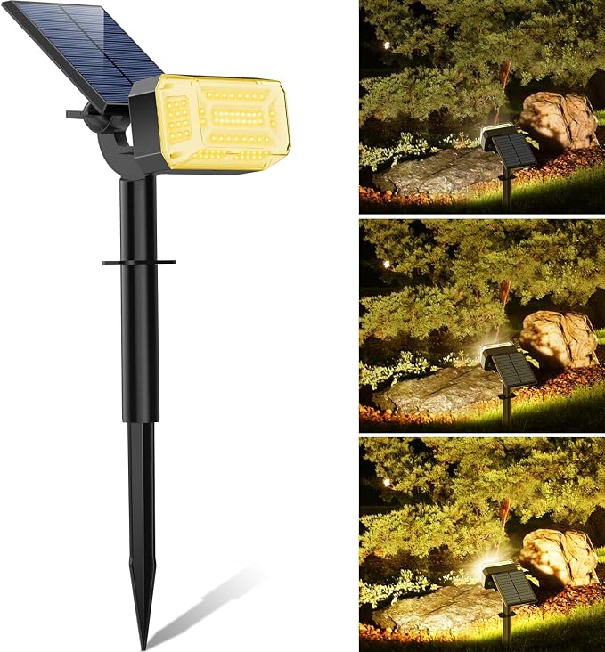 WENATY 102 LEDs Solar Lights Outdoor Waterproof, Spot Lights Outdoor with 4 Light Modes, Landscape Spotlight for Tree, Pathway, Yard, Garden, Adjustable Solar Panel Auto On/Off, 1 Pack, Warm