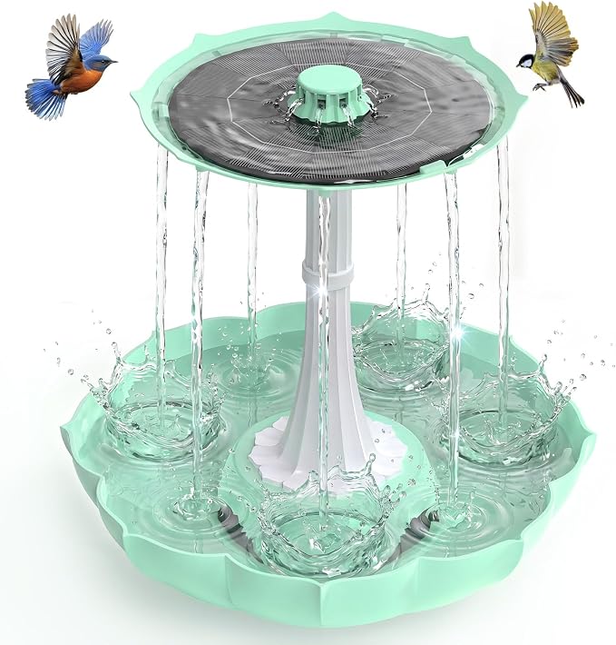 Solar Bird Bath Fountains with Powered Pump, Blue 2-Tier Cascade Outside Water Feature, Pedestal Birdbath Kit for Outdoor Garden Yard Decoration & Wild Birds Feeding