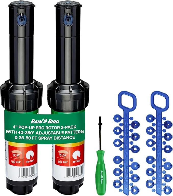 Rain Bird 5000 Rotor with Nozzle Tree 2 Pack (5000RCTREE) + Rotor Screwdriver Tool (CPRTOOL) - 3/4 inch Inlet for Water Efficient 4 inch Pop Up, Adjustable 40 - 360 Degree Arc & 25 - 50 ft Radius