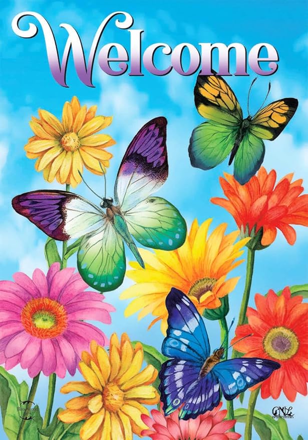 Briarwood Lane House Flag 40x28 For Outdoor Fluttering Butterflies Spring For Spring House Flag