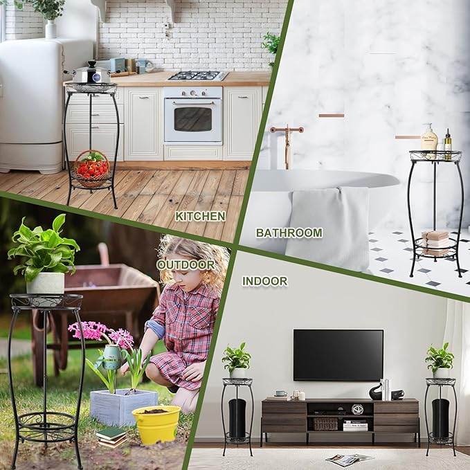 2 Pack 27.1" Tall Plant Stands Indoor Outdoor, 2-Tier Heavy Duty Metal Plant Stand with Rustproof Pot Holder Rack for Patio, Balcony, Garden, Living Room & Corner Decor – Black