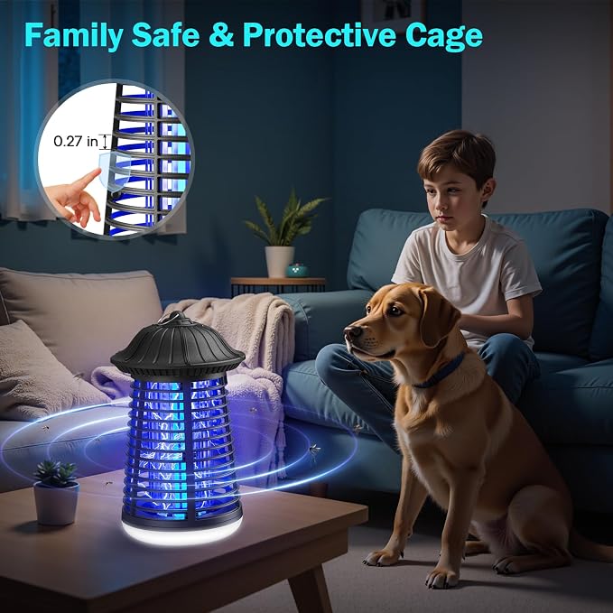 Bug Zapper Indoor Outdoor with LED Light, 4200V High Voltage Mosquito Killer Lantern, Plug-in Electronic Fly Trap Insect Killer, Waterproof Bug Zapper for Home Patio Backyard Garden Camping Office