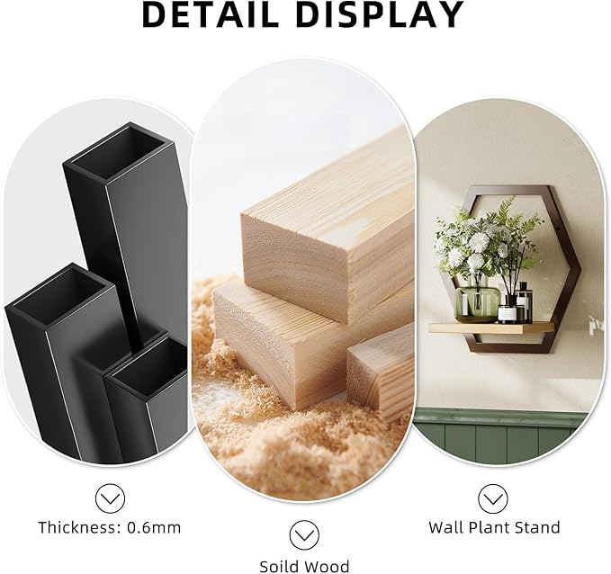 2 Pack Solid Wood & Metal Framework Wall Plant Stands,9 inch Natural Wood Shelf of Indoor,Mid Century Modern Hanging Planter for Outdoor Entryway 25 LB Load for Plants Coffee