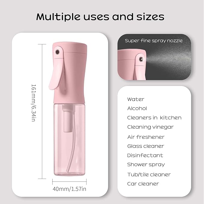 Spray Bottle for Hair, 2 Pack 95ml Small Continuous Water Mist Spray Bottle, Ultra Fine Mist for Face, Hairstyling, Salon, Cleaning, Toners, Hydration & Makeup, Travel Size Leak-Proof Bottles Pink