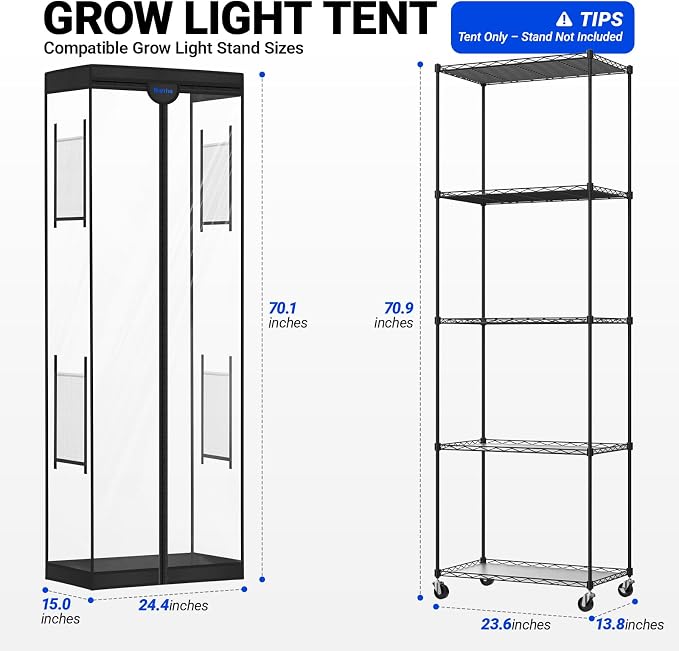 Barrina Plant Stand Tent, Clear, 24.4 x 15.0 x 70.1IN, T-Zipper, Double Sided Windows (2 on Each Side), with Bottom Tray, 1 Pack, Fits Barrina LP600 Indoor Greenhouse with Grow Light