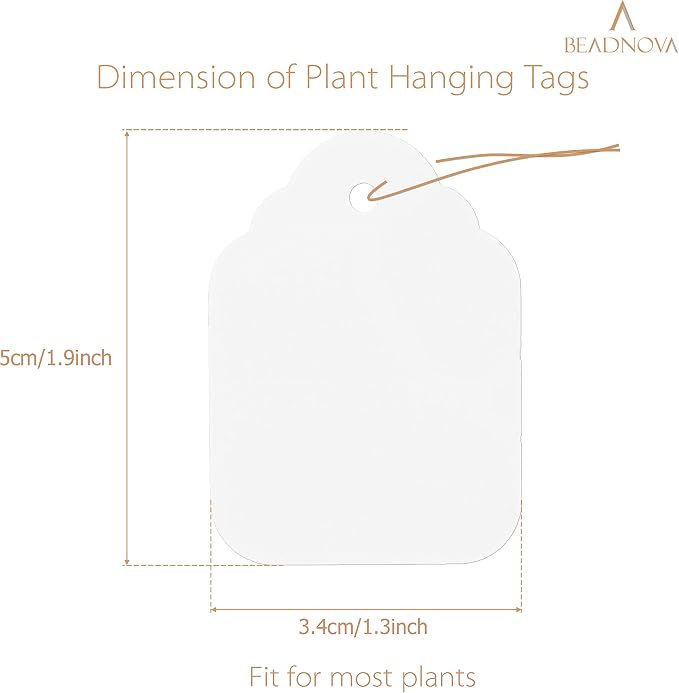 BEADNOVA Plant Hanging Tags 100pcs Tags with String Reusable Plant Labels Markers Plastic Garden Signs Garden Markers for Outdoor (2 Inch, White)