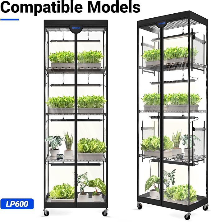 Barrina Plant Stand Tent, Clear, 24.4 x 15.0 x 70.1IN, T-Zipper, Double Sided Windows (2 on Each Side), with Bottom Tray, 1 Pack, Fits Barrina LP600 Indoor Greenhouse with Grow Light