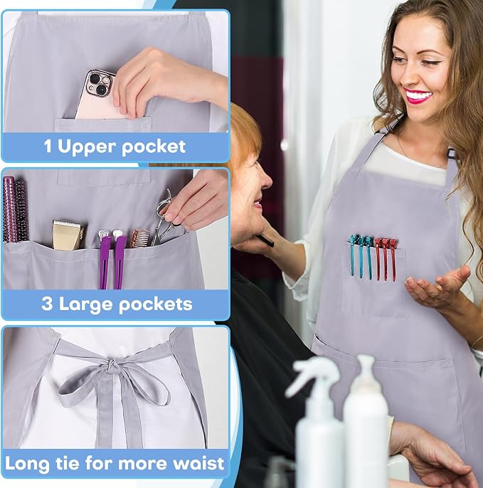 Noverlife Hair Stylist Apron with 4 Pockets, Hair Resistant 34 Inch Long Hairdresser Aprons w/Adjustable Strap for Salon