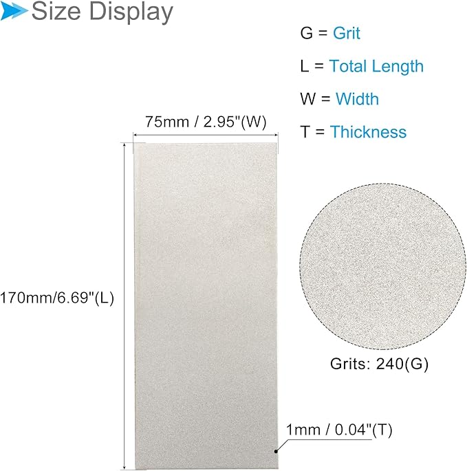 Diamond Whetstone Sharpening Stone, 240 Grit 6.69" x 2.95" Total Size, Sharpener Abrasive Tool - (Applications: for Metal Grinding)