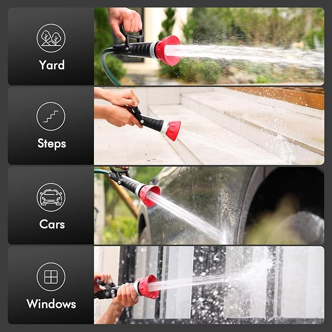 RESTMO Heavy Duty Garden Hose Nozzle, Classic Fireman Style Grip Nozzle with Large Lever Handle, High Pressure Twist Nozzle with Adjustable Spray Patterns for Watering Lawn and Garden, Washing Car