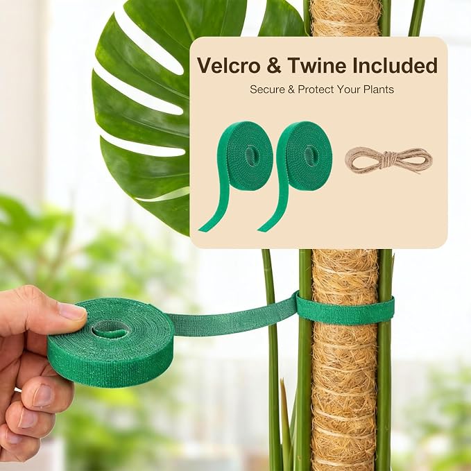3-Pack 28 Inch Moss Pole for Climbing Plants – Natural Coir Poles with Adjustable Velcro Straps & Hemp Rope, Plant Stakes for Monstera, Pothos & Indoor Houseplants
