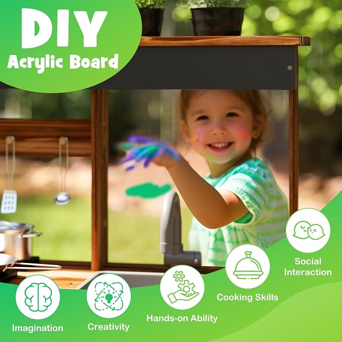 Costzon Mud Kitchen, Fir Wood Outdoor Play Kitchen with 4 Planting Pots, Faucet, Removable Sink, Stoves, Cooking Accessories, Kids Kitchen Playset for Backyard, Garden, Gift for Boys Girls 3+ (Brown)