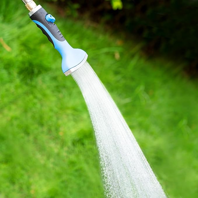 Dreyoo Fan Spray Nozzle for Garden Hose, Heavy Duty Garden Hose Head Spray for Watering Wand with Flow Control and Ergonomic Insulated Grip, Blue (2 Pack)