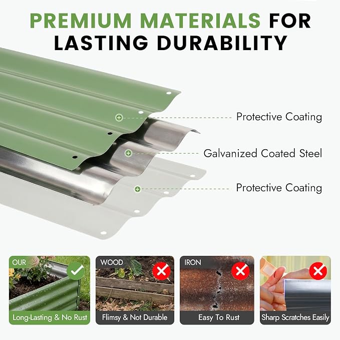 INNO STAGE 2Pcs Galvanized Raised Garden Bed Kit, 6x3x1FT Metal Raised Garden Beds for Vegetables, Rust-Resistant & Easy Assembly, Outdoor Raised Beds for Gardening, Flowers, Herbs (Green)