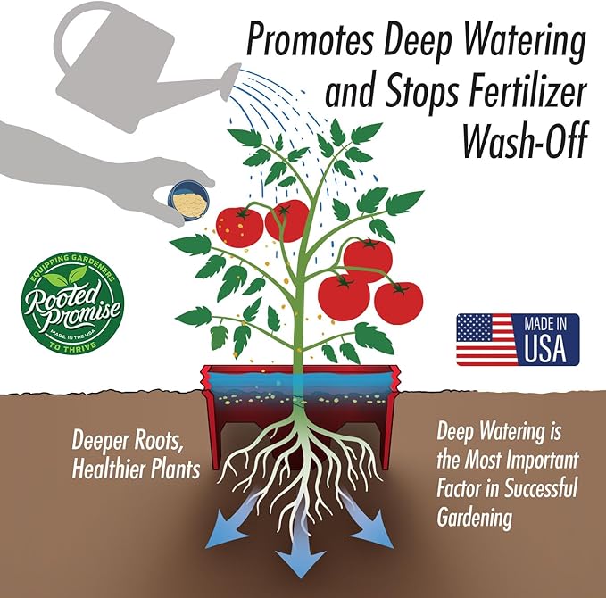 7 inch Solid Planting Grow Rings | 6 Pack Red | One-Piece Design for Deep Root Watering Veggies, Herbs & Flowers | Mulch & Soil Barrier | Deter Slugs and Cutworms | Heavy Duty | Made in USA