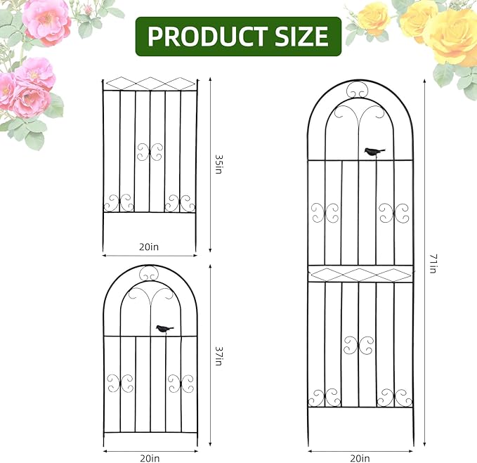 Amoskey 4 Pack 71x20in Durable Garden Trellis for Climbing Plants - Outdoor Trellis Supports for Lush Greenery - Ideal for Vines, Flowers, and Vegetables, Easy Installation & Space-Saving Design (4)