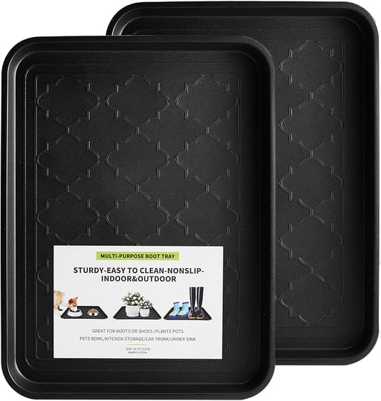 Boot Tray 2 Packs All Seasons Multi-Purpose, Waterproof Boot Trays for Entryway Indoor & Outdoor, Non-Slip Shoe Tray, 16.7"x12.8",Black