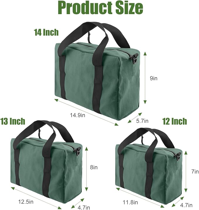 Small Tool Bag,Close Top Wide Mouth Tool Organizer Bag,Large Capacity Tool Bags for Men,Canvas Tool Storage Bag for Storage Handbag for Screwdrivers,Wrench,Pliers Hand Tools (DarkGreen, 12 Inch)