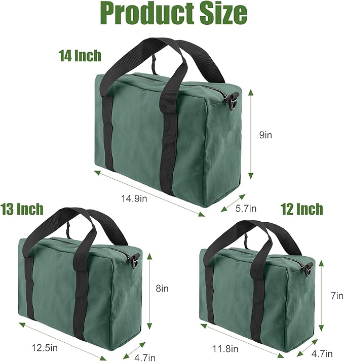 Small Tool Bag,Close Top Wide Mouth Tool Organizer Bag,Large Capacity Tool Bags for Men,Canvas Tool Storage Bag for Storage Handbag for Screwdrivers,Wrench,Pliers Hand Tools (DarkGreen, 14 Inch)