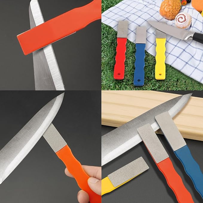4Pcs Pocket Garden Tool Blade Quick Sharpener, Tungsten Steel Corundum for Travel Camp Lawn Mower Hedge Shears Knife Pruners Axe Scissors Hatchet Machete