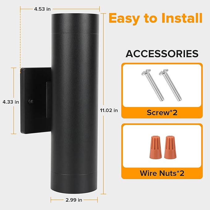 LUTEC Outdoor Wall Light Fixtures, Integrated LED Cylinder Up-Down Sconce, 16W 3000K Waterproof Aluminum Exterior Lighting, Modern Matte Black Wall Sconce Outdoor Lighting for Porch, Entryway, 4 Pack