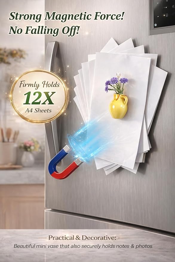 Mini Vase Magnets for Fridge - 10-Pack Mixed Ceramic and Glass Bud Vases - Slam-Proof for Mom, Teachers, Coworkers and Office Decor
