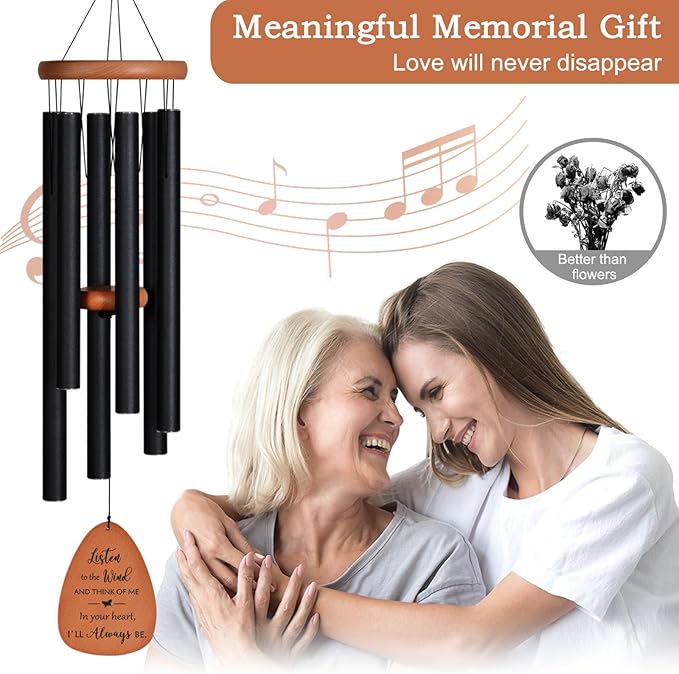 Memorial Wind Chimes for Loss of Loved One, 32" Sympathy Wind Chimes in memory of a Loved One - Beech Wood & 6 Tubes, Bereavement Gifts for Loss of Mom or Dad, Sympathy Gifts for Funeral & Remembrance