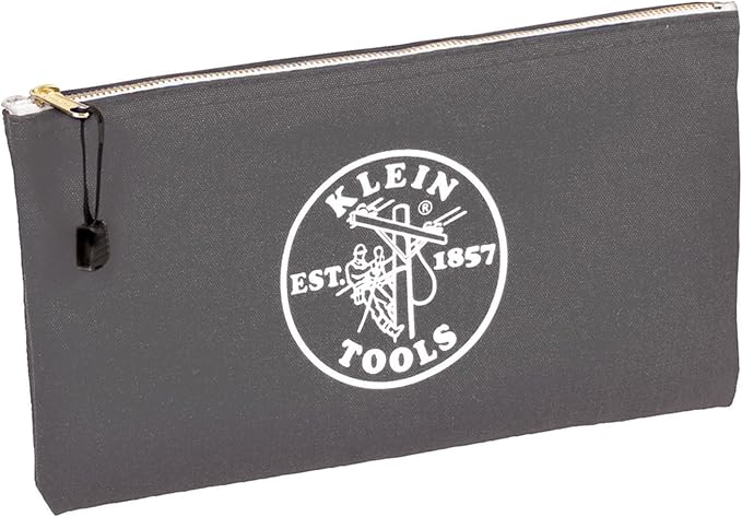 Klein Tools 5141 Zipper Tool Bag, Tool Pouch, Bank Deposit Canvas Utility Bag, 12.5 x 7-Inch, Brown/Black/Gray/Red 4-Pack