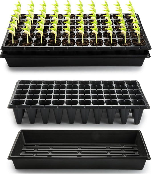 RooTrimmer 10 Pack 1020 Trays and 10 Pack 3.5" Deep 50 Cell Seed Starter Trays, 20" x 10" - Durable Plastic Nursery Flats for Microgreens, Seedling,Seed Germination & Plant Propagation (10 Set)