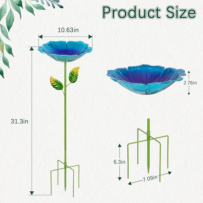 4 Pack Bird Baths for Outdoors, Colorful Metal Bird Bath for Outside, Hummingbird Bath with Five Stakes, Garden Flower Small Birdbath for Garden Decor (Red,Yellow,Blue,Green)