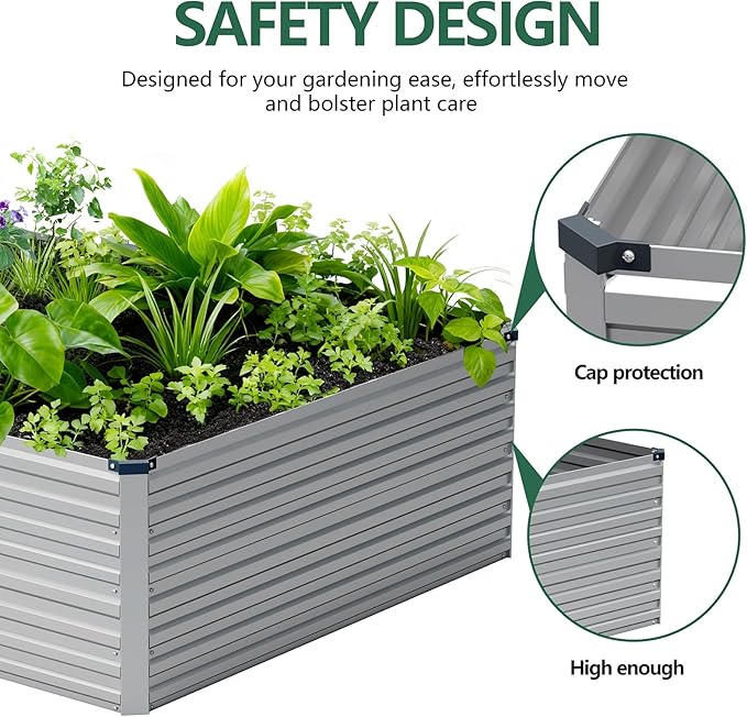 Vengarus 8x4x2FT Galvanized Raised Garden Bed Kit, Deep Root Planter Box Outdoor Large Planter Raised Beds for Planting Flowers,Vegetables and Herbs-Silver