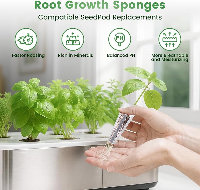 97Pcs Hydroponic Pods Kit, Compatible with Aerogarden, Including 24 Grow Sponges&Labels, 24 Baskets&Domes, 1 Tweezers, Indoor Hydroponic Supplies for Vegetables, Herbs, Lettuce