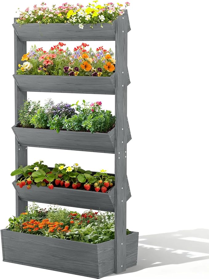 DoCred Vertical Raised Garden Bed, 5 Tier Upgraded Garden Planters Freestanding Wood Plant Stand Flower Rack Wooden Planter Box for Plants Herbs Flowers Vegetables Outdoor Indoor