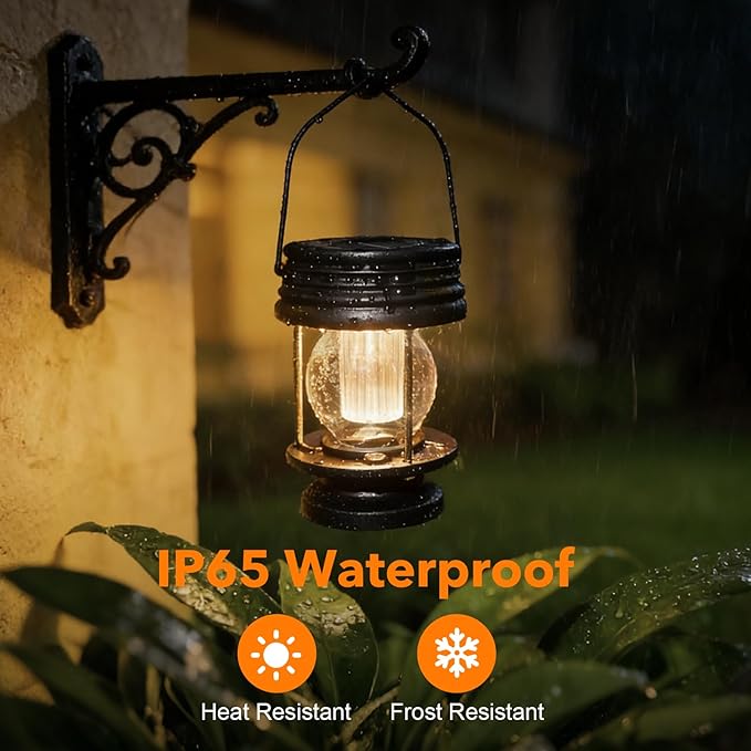 Solar Lanterns Outdoor Hanging Lights Patio Decor, Upgraded Dual Solar & USB Charging, Adjustable Light Sensor, Retro Decorative Table Lamp Waterproof, Indoor Outdoor Garden Patio Yard Decoration