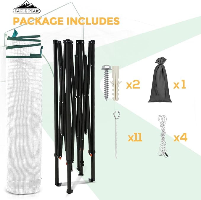 EAGLE PEAK 10x5 Portable Walk in Greenhouse, Pop Up Indoor Outdoor Greenhouse, Green House Kit with Zippered Roll-Up Doors and Windows, Lean-to Design, PE Cover, Clear/White