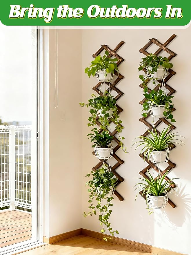 4Packs 13x78in Expandable Wood Wall Trellis for Climbing Plants Outdoor - Lattice Panels for Outside Indoor Balcony Patio Garden, Ideal for Ivy, Vines, Clematis, Roses