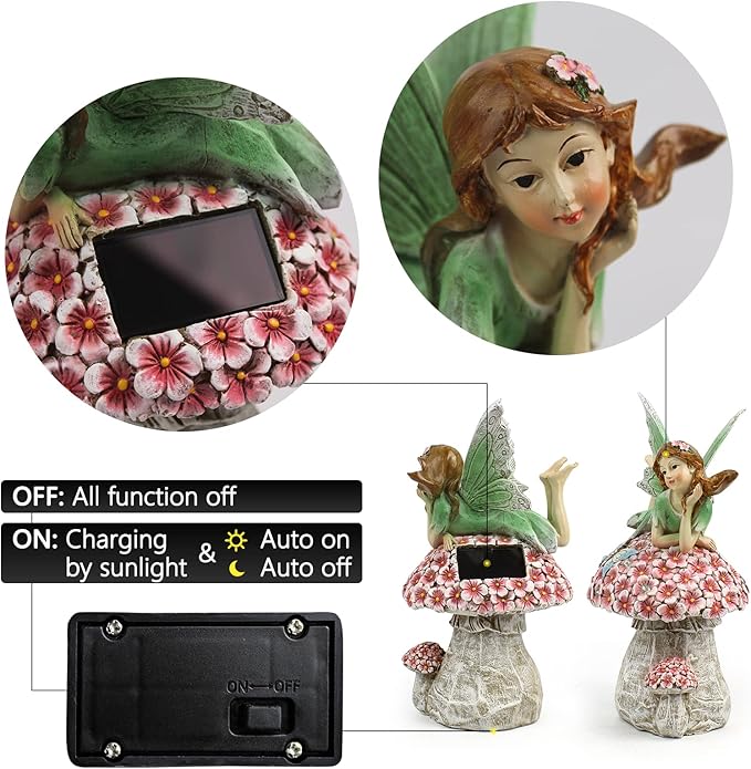 Suyorpe Solar Fairy Garden Statue Lights Outdoor Decor - Fairies Mushroom Resin Waterproof Figurine for Patio Backyard Yard Lawn Decoration,Gift for Mom Grandma Wife